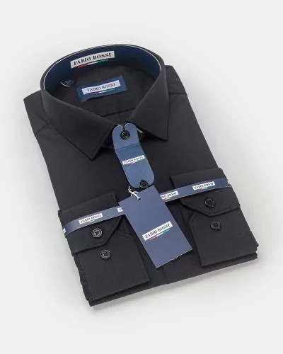 Chemise Homme Élégante en Twill Noir