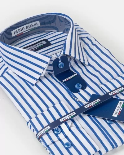 Chemise Homme Élégante à Rayures Bleues et Blanches