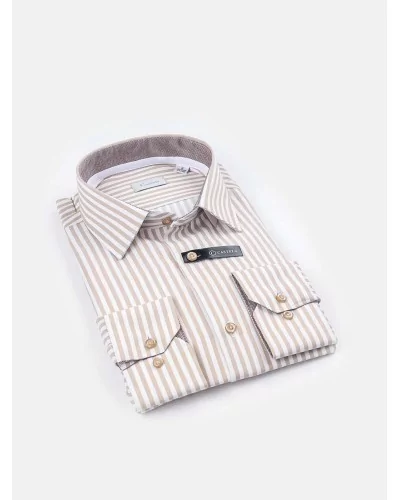 Homme Chemise En Twill Fin De Coupe Très Ajustée, À Rayures 48CH