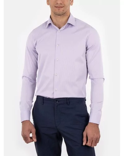 Chemise cintrée en popeline double retors faux-uni à fines rayures 52CH