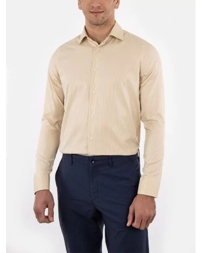 Chemise cintrée en popeline double retors faux-uni à fines rayures 53CH