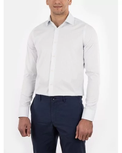Chemise cintrée en popeline double retors faux-uni à fines rayures 51CH