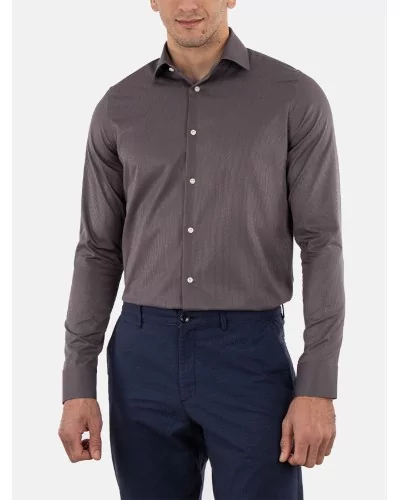 Chemise cintrée en popeline double retors faux-uni à fines rayures 50CH