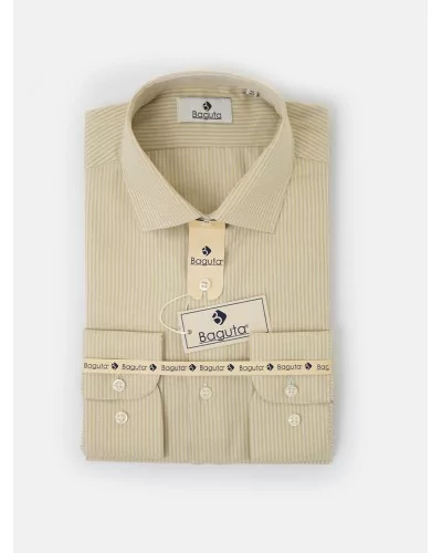Chemise cintrée en popeline double retors faux-uni à fines rayures 53CH