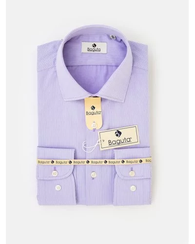 Chemise cintrée en popeline double retors faux-uni à fines rayures 52CH