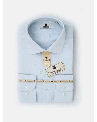 Chemise cintrée en popeline double retors faux-uni à fines rayures 51CH