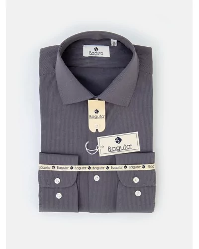 Chemise cintrée en popeline double retors faux-uni à fines rayures 50CH